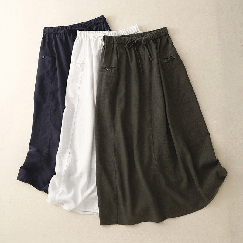 Drawstring A-line Elastic Waist Cotton Women's Skirt