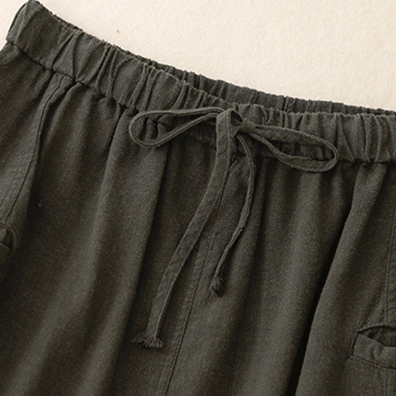 Drawstring A-line Elastic Waist Cotton Women's Skirt