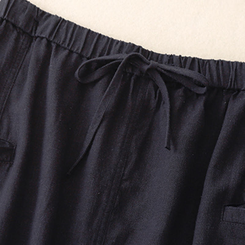 Drawstring A-line Elastic Waist Cotton Women's Skirt