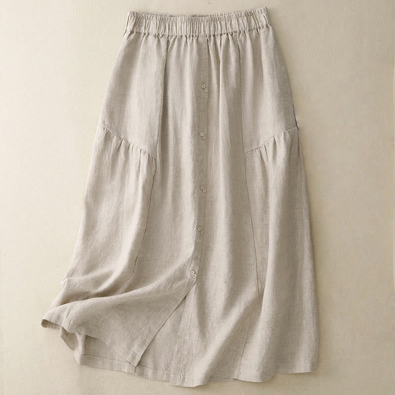 Breathable Cotton Elastic Waist A-Line Meditation Skirt