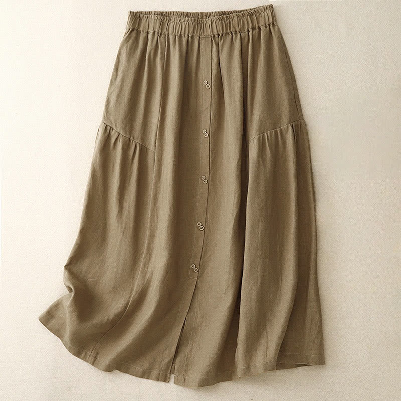 Breathable Cotton Elastic Waist A-Line Meditation Skirt