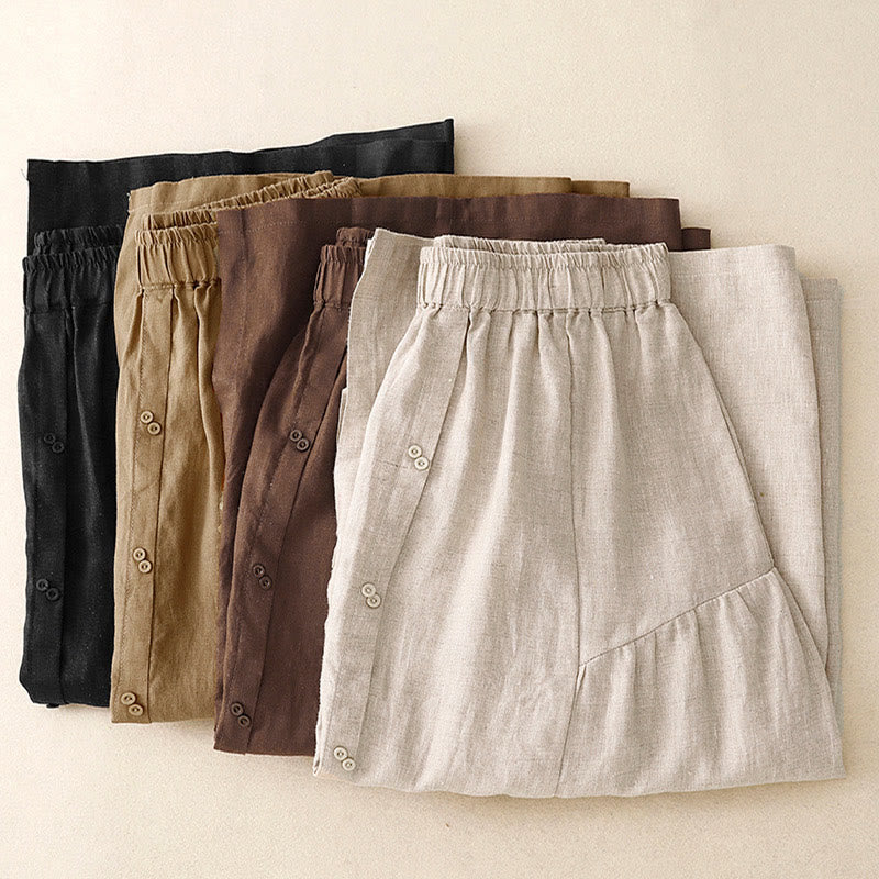 Breathable Cotton Elastic Waist A-Line Meditation Skirt