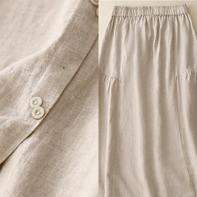 Breathable Cotton Elastic Waist A-Line Meditation Skirt