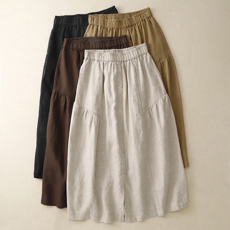 Breathable Cotton Elastic Waist A-Line Meditation Skirt