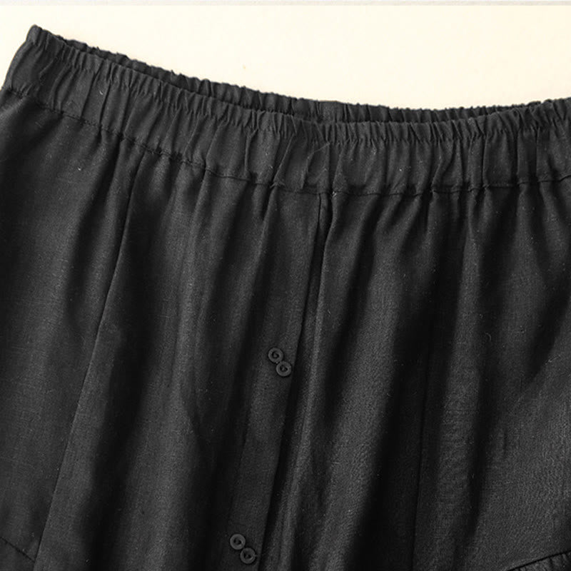 Breathable Cotton Elastic Waist A-Line Meditation Skirt