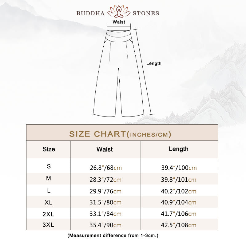 Plain Color Cotton Linen High Waist Wide Leg Pants With Pockets