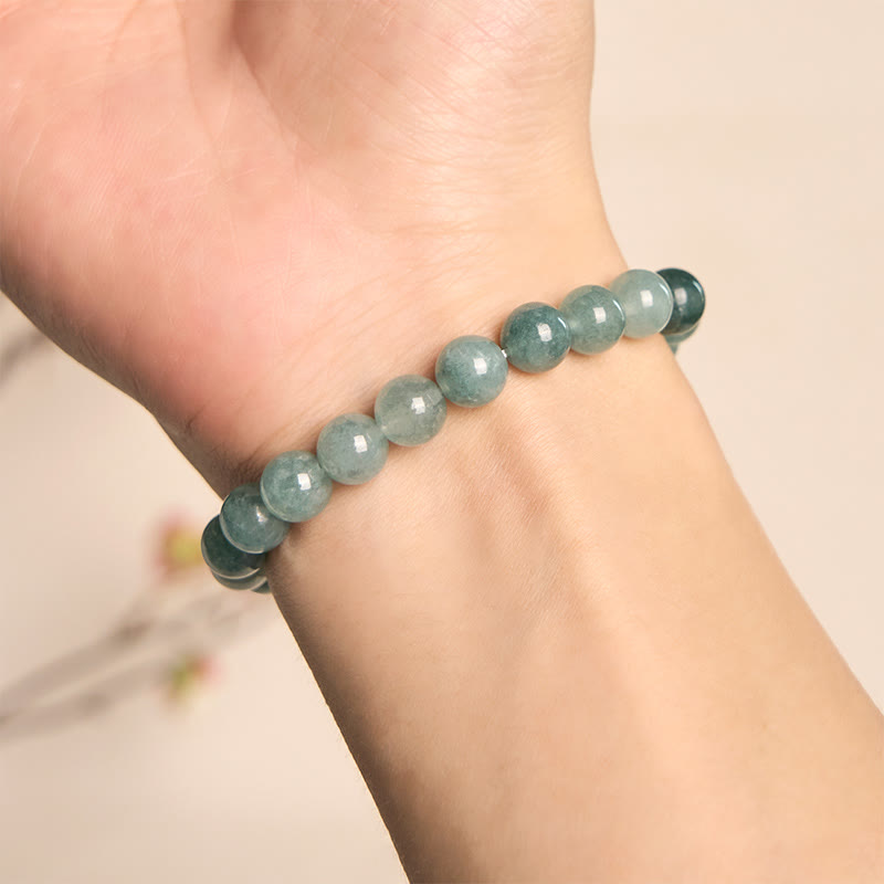 Blue Jade and Pearl Beaded Bracelet with Ping An Kou Peace Buckle