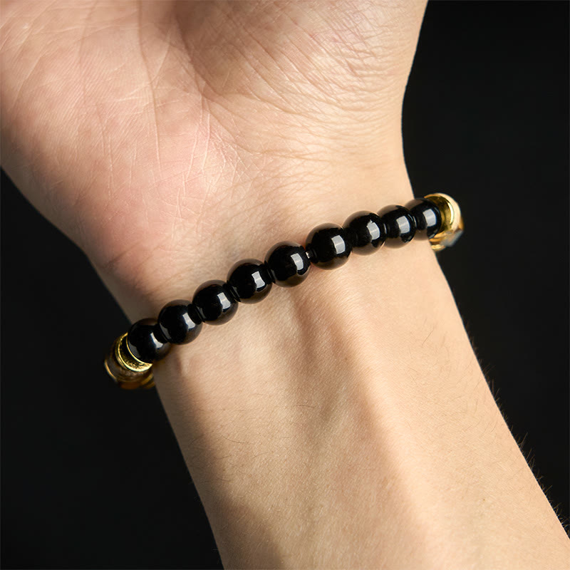 Sectional Black Obsidian & Tiger Eye Beads Bracelet for Energetic Clearing
