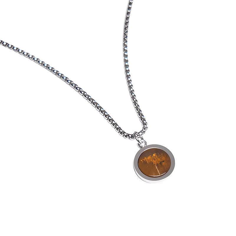 Natural Stone Turquoise Tiger Eye Lazurite Malachite Titanium Steel Purification Necklace Pendant