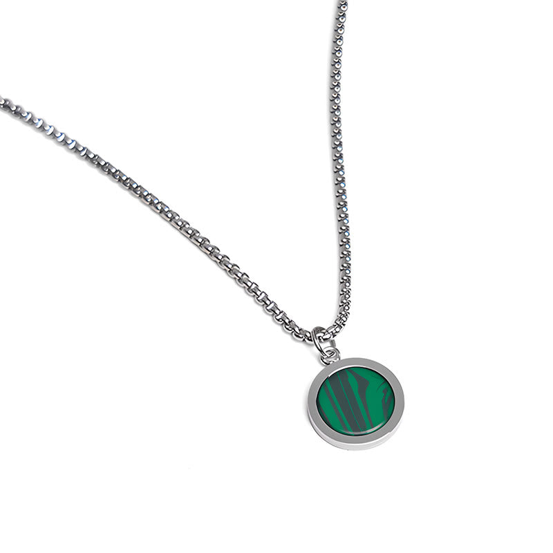 Natural Stone Turquoise Tiger Eye Lazurite Malachite Titanium Steel Purification Necklace Pendant