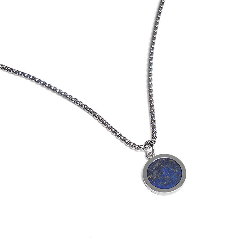 Natural Stone Turquoise Tiger Eye Lazurite Malachite Titanium Steel Purification Necklace Pendant