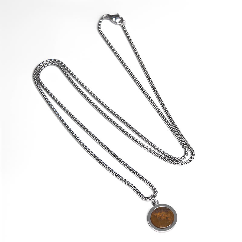 Natural Stone Turquoise Tiger Eye Lazurite Malachite Titanium Steel Purification Necklace Pendant