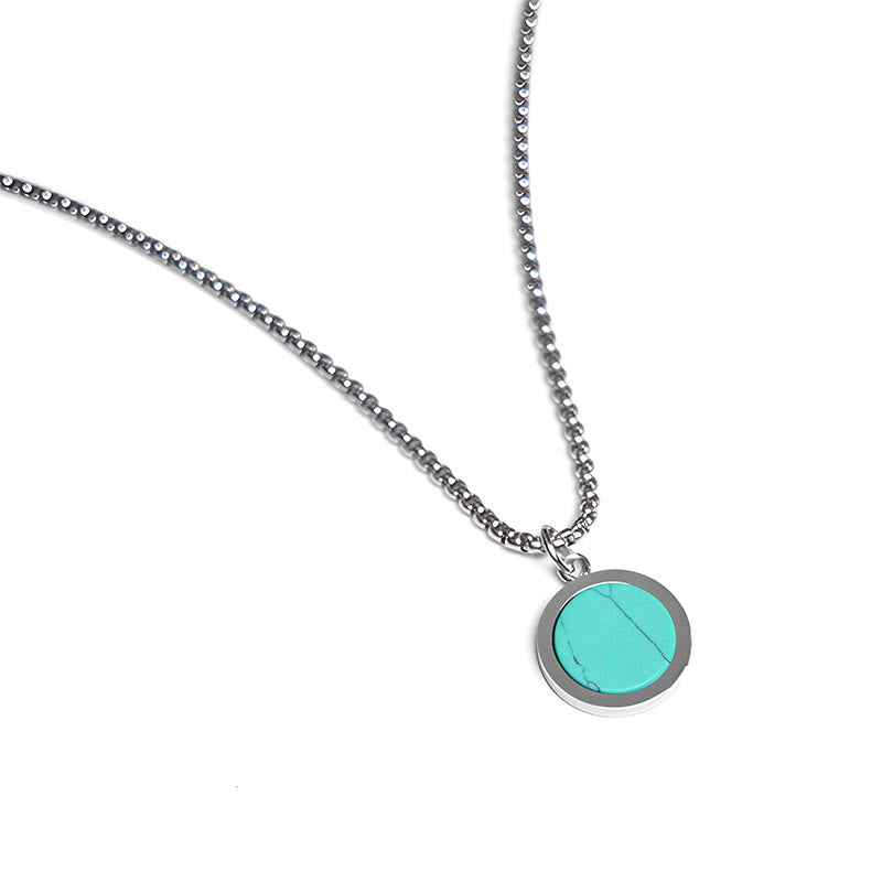 Natural Stone Turquoise Tiger Eye Lazurite Malachite Titanium Steel Purification Necklace Pendant