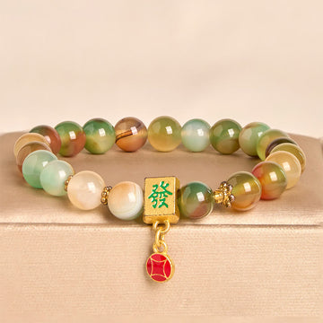 Natural Peacock Agate and Chinese Coin Courage Bracelet