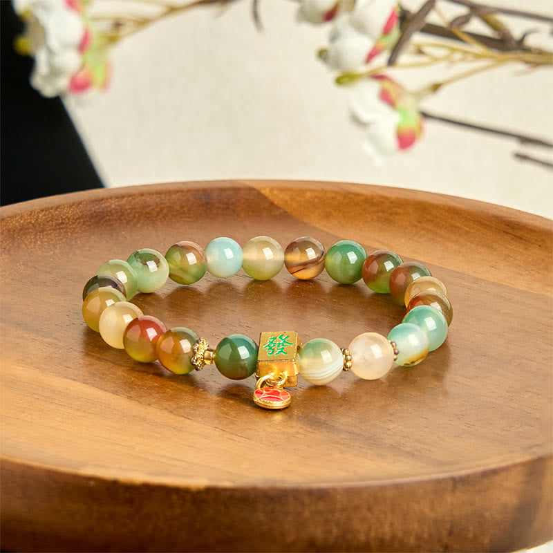Natural Peacock Agate and Chinese Coin Courage Bracelet
