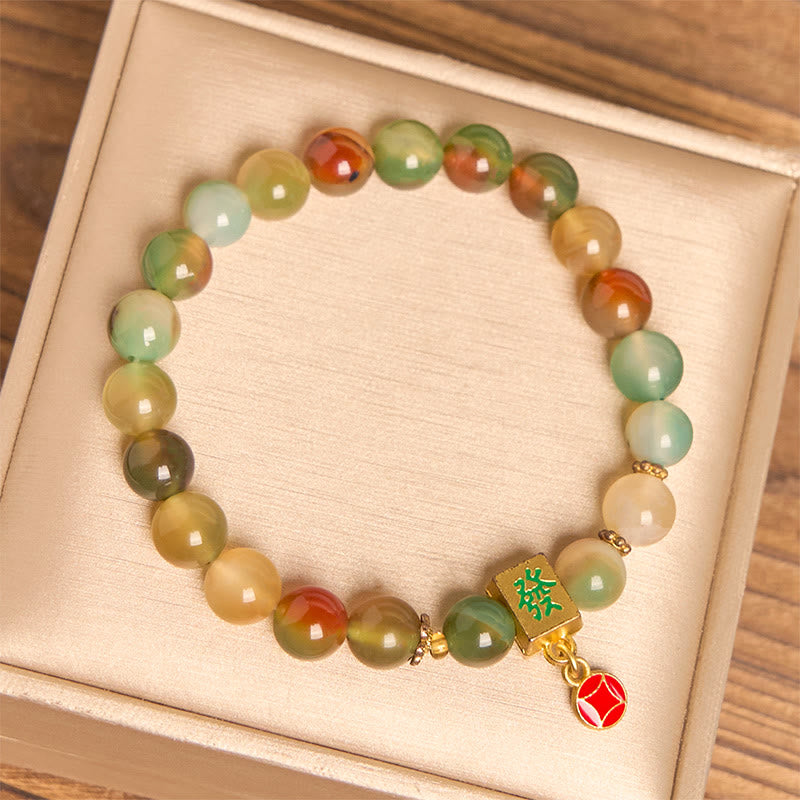 Natural Peacock Agate and Chinese Coin Courage Bracelet