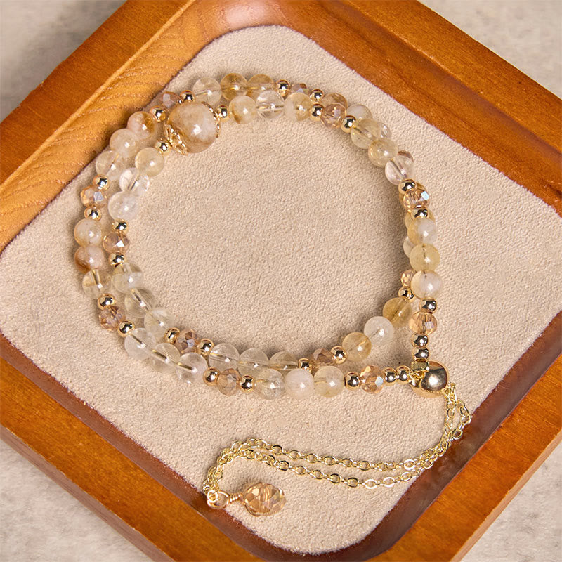 Natural Citrine Pink Crystal Beads Pleasure Creativity Double Layer Bracelet