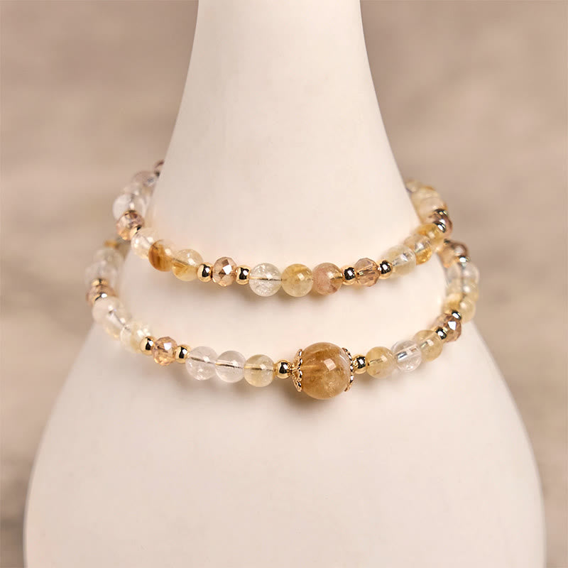Natural Citrine Pink Crystal Beads Pleasure Creativity Double Layer Bracelet