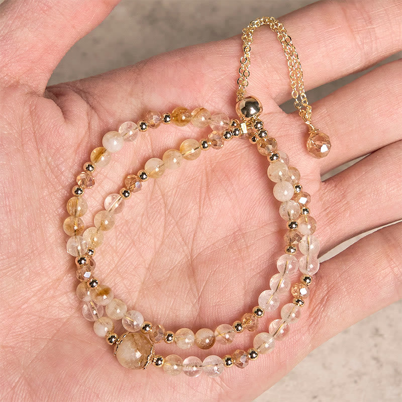 Natural Citrine Pink Crystal Beads Pleasure Creativity Double Layer Bracelet