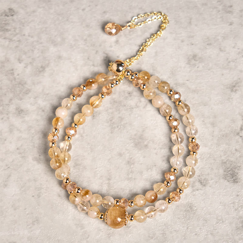 Natural Citrine Pink Crystal Beads Pleasure Creativity Double Layer Bracelet