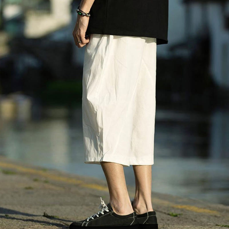 Breathable Cotton Linen Crop Straight-Leg Meditation Pants