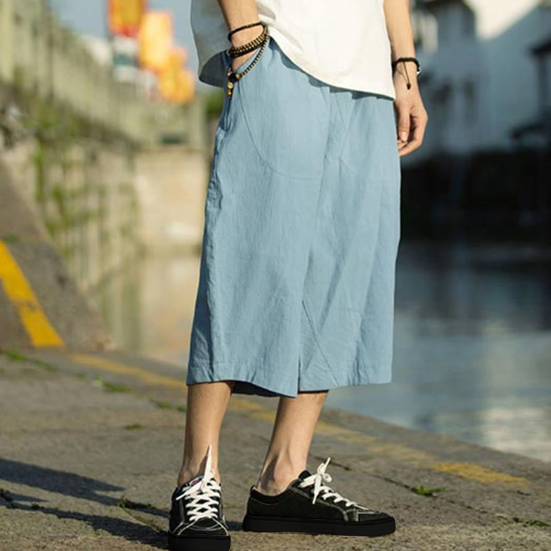 Breathable Cotton Linen Crop Straight-Leg Meditation Pants