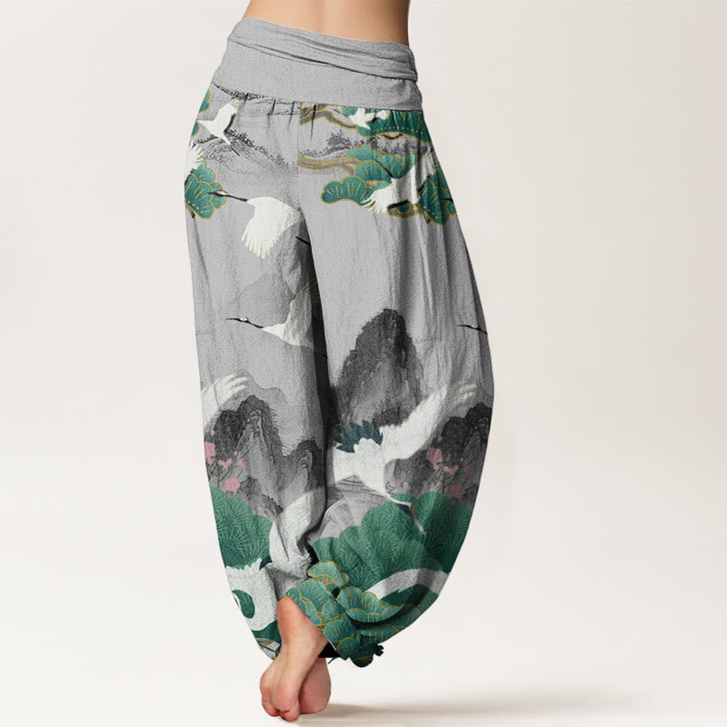 Cotton Ink-Wash Landscape Draped Meditation Harem Pants