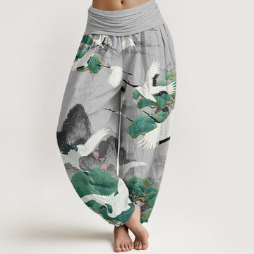 Cotton Ink-Wash Landscape Draped Meditation Harem Pants