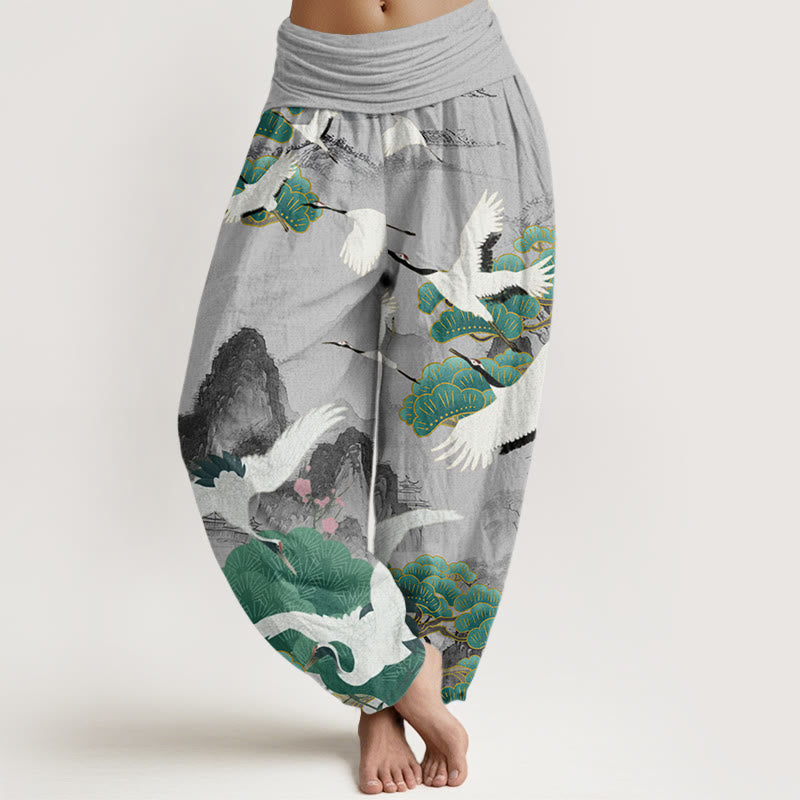 Cotton Ink-Wash Landscape Draped Meditation Harem Pants