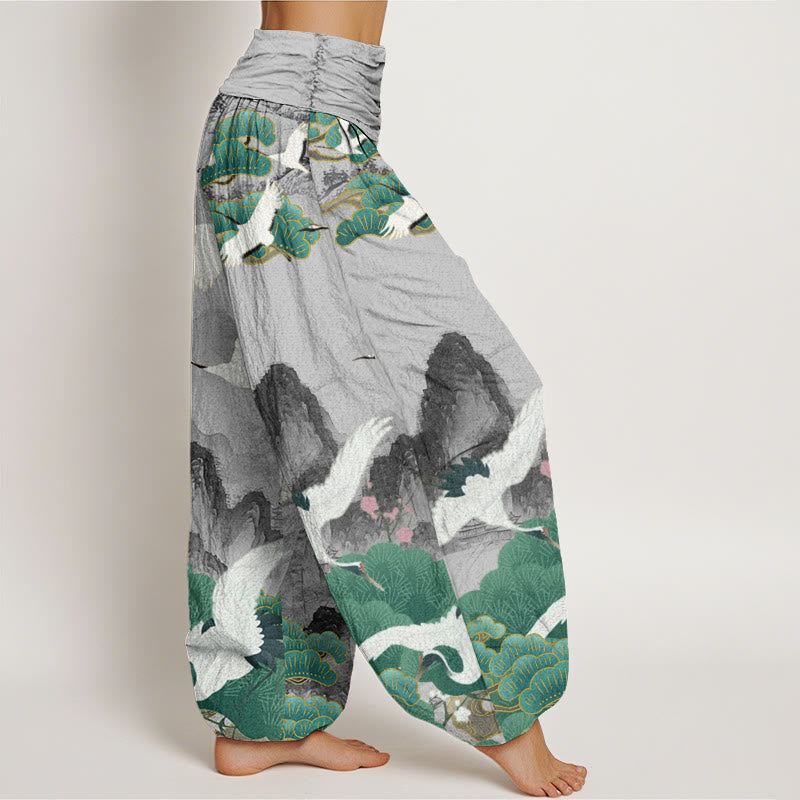 Cotton Ink-Wash Landscape Draped Meditation Harem Pants