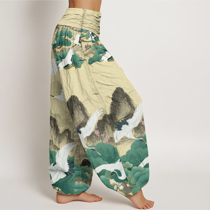 Cotton Ink-Wash Landscape Draped Meditation Harem Pants