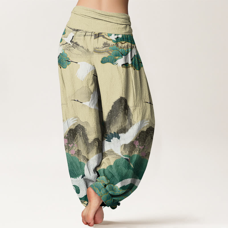 Cotton Ink-Wash Landscape Draped Meditation Harem Pants