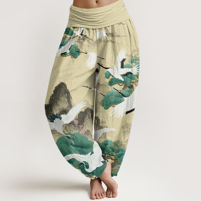 Cotton Ink-Wash Landscape Draped Meditation Harem Pants