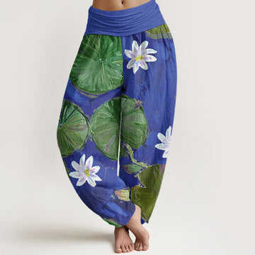 Lotus Print Cotton Breathable Meditation Harem Pants