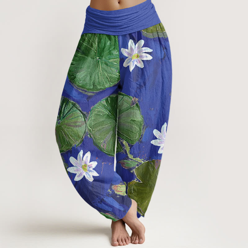 Lotus Print Cotton Breathable Meditation Harem Pants