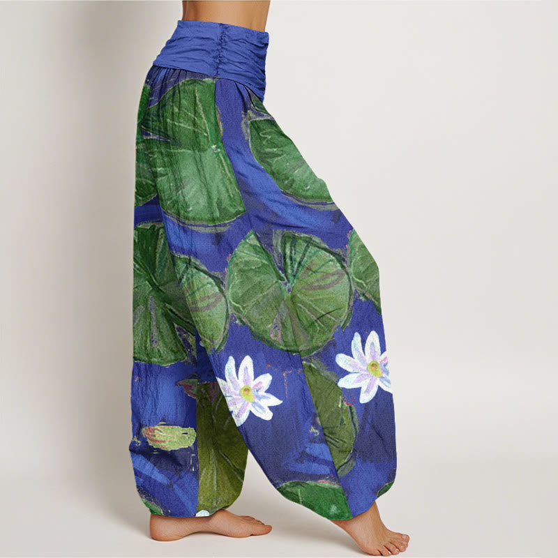 Lotus Print Cotton Breathable Meditation Harem Pants