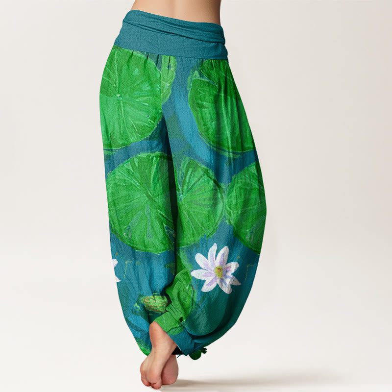 Lotus Print Cotton Breathable Meditation Harem Pants