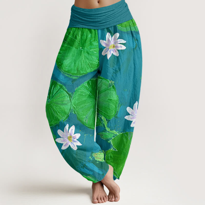 Lotus Print Cotton Breathable Meditation Harem Pants