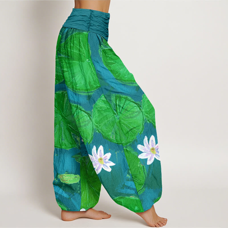 Lotus Print Cotton Breathable Meditation Harem Pants