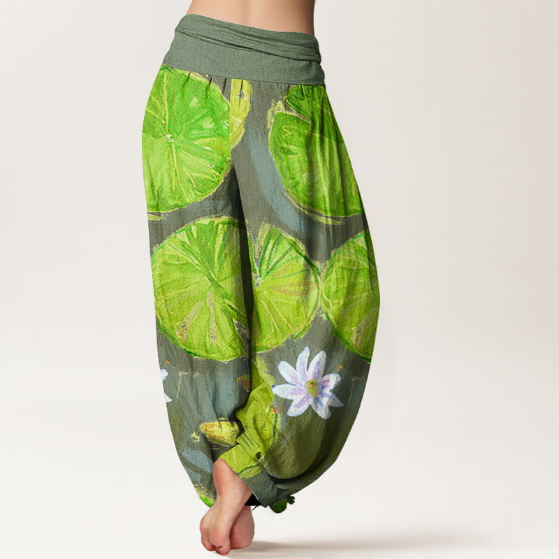Lotus Print Cotton Breathable Meditation Harem Pants