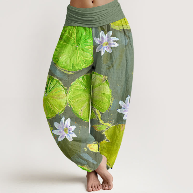 Lotus Print Cotton Breathable Meditation Harem Pants
