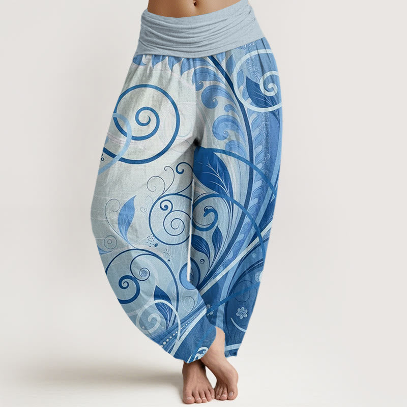 Cotton Casual Vining Floral Pattern Women's Harem Pants