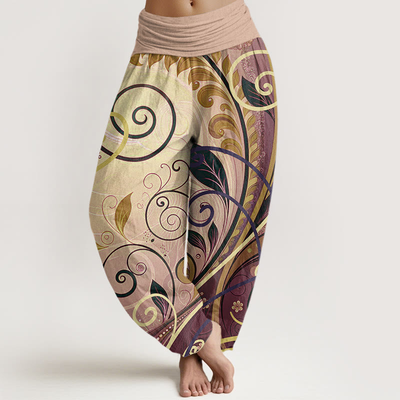 Cotton Casual Vining Floral Pattern Women's Harem Pants