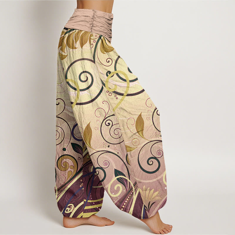 Cotton Casual Vining Floral Pattern Women's Harem Pants