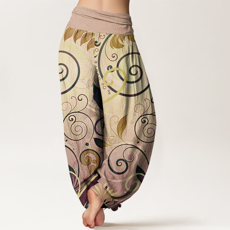 Cotton Casual Vining Floral Pattern Women's Harem Pants