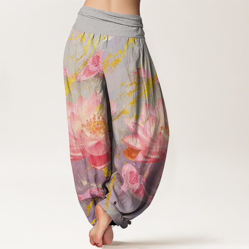 Breathable Cotton Lotus Print Mindful Meditation Harem Pants