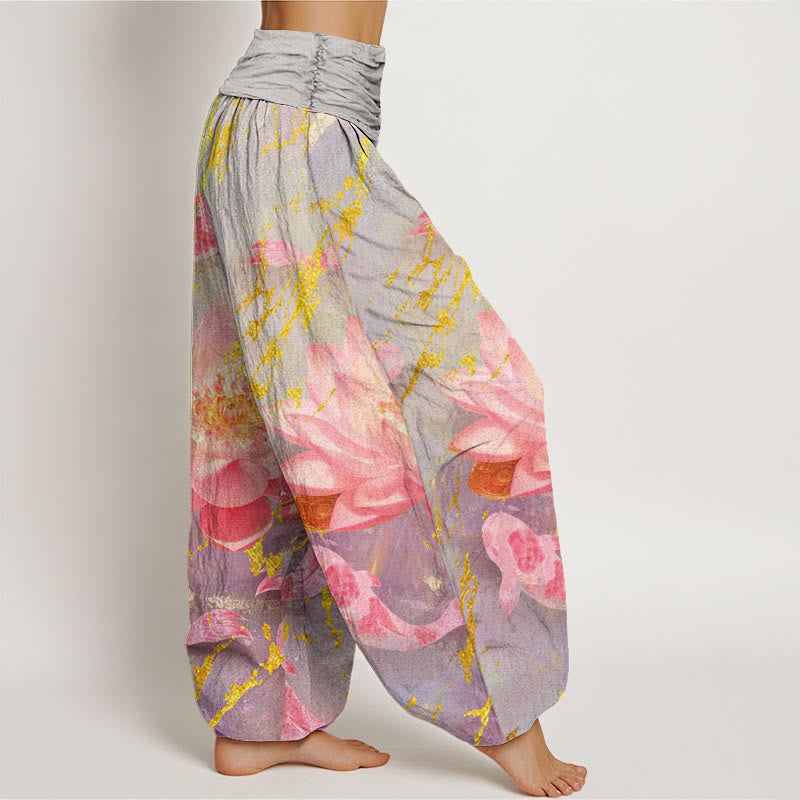 Breathable Cotton Lotus Print Mindful Meditation Harem Pants