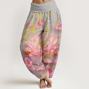 Breathable Cotton Lotus Print Mindful Meditation Harem Pants