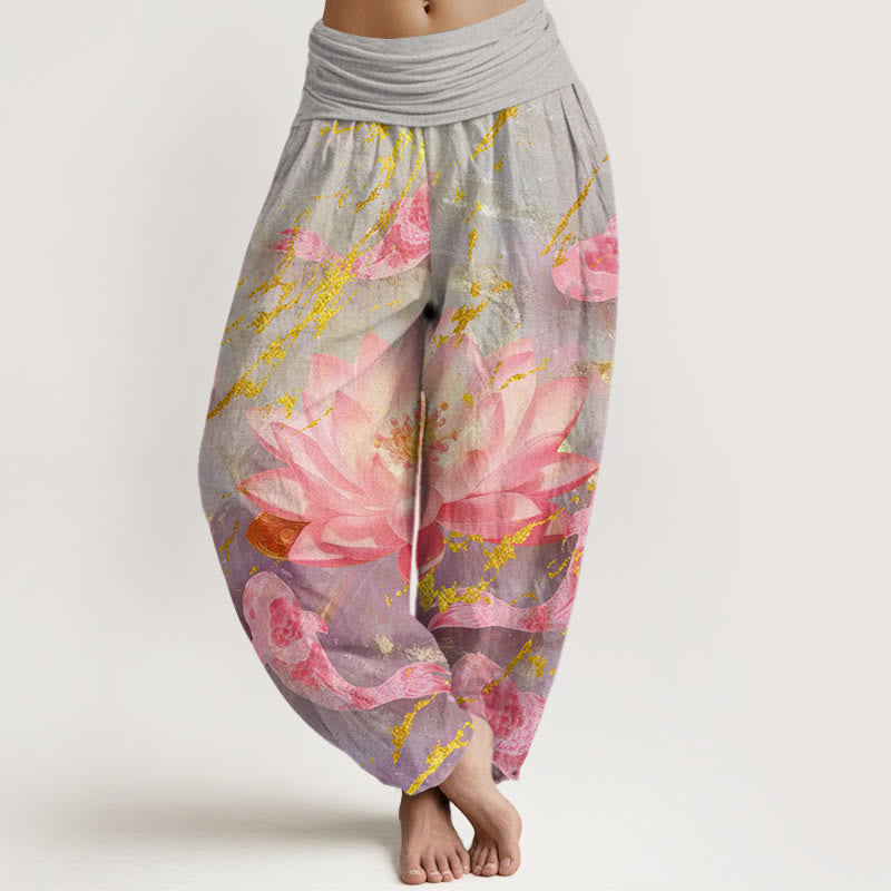 Breathable Cotton Lotus Print Mindful Meditation Harem Pants