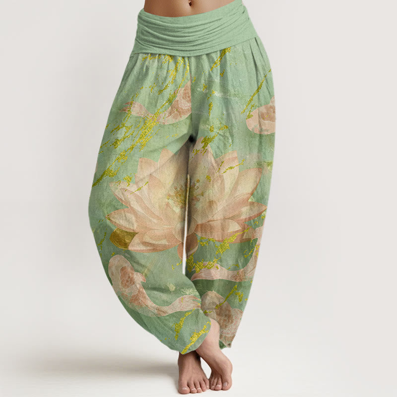 Breathable Cotton Lotus Print Mindful Meditation Harem Pants